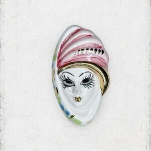 106. Ceramic Pink Ladyface Brooch
